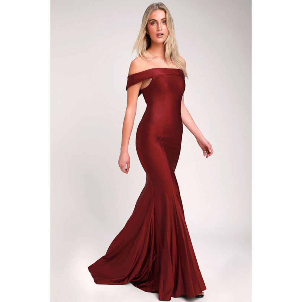Lulus So Enchanted Burgundy Off-the-shoulder Maxi Dress Red - Size 6
